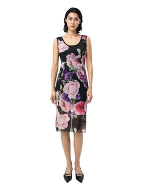 Nadya Toto Womens Sheer Black Romantic Floral Print Mesh Amore Dress Medium